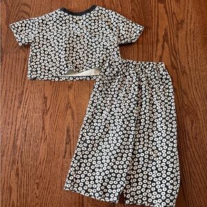 Hanna Anderson wide leg w/ pockets, Floral Girls Set - Black and White 3T
